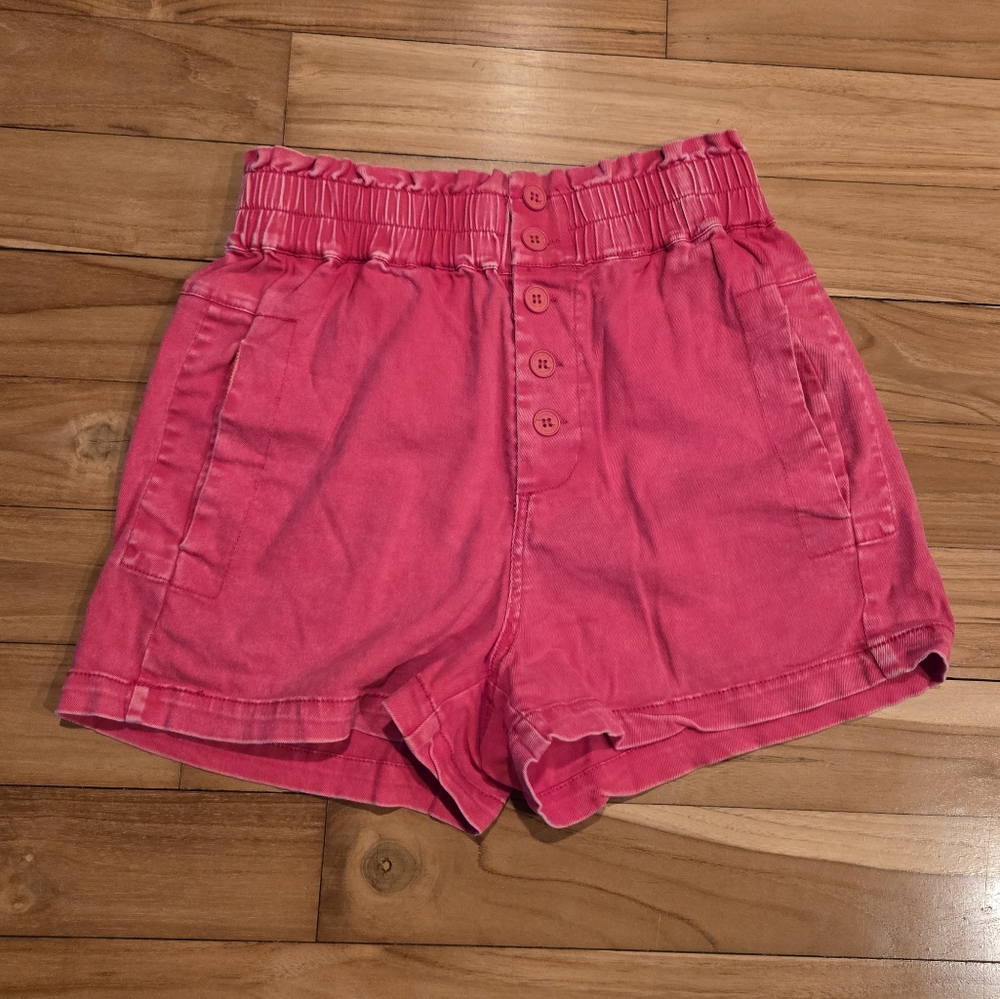 High Rise Elastic Waist Denim Shorts